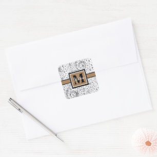 Black and white Music note Musician Monogram    Square Sticker