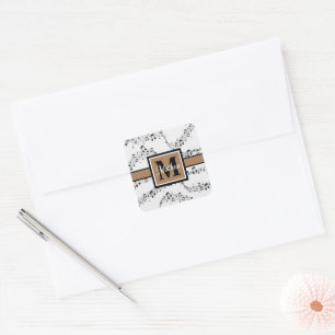 Black and white Music note Musician Monogram Square Sticker