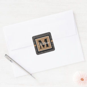 Black and white Music note Musician Monogram Square Sticker