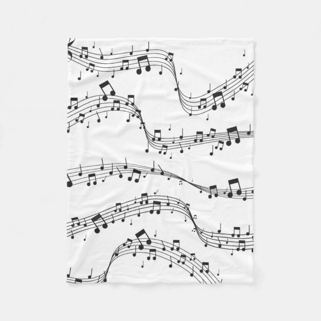 Black and White music note Pattern musician  Fleece Blanket (Front)