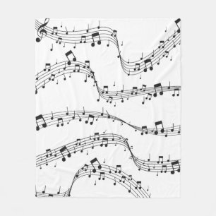 Black and White music note Pattern musician   Fleece Blanket