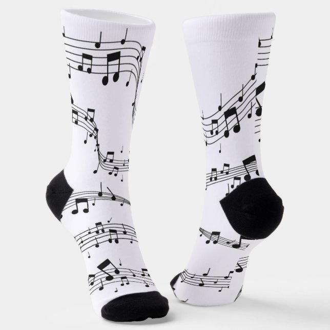 Black and White music note Pattern musician  Socks (Angled)