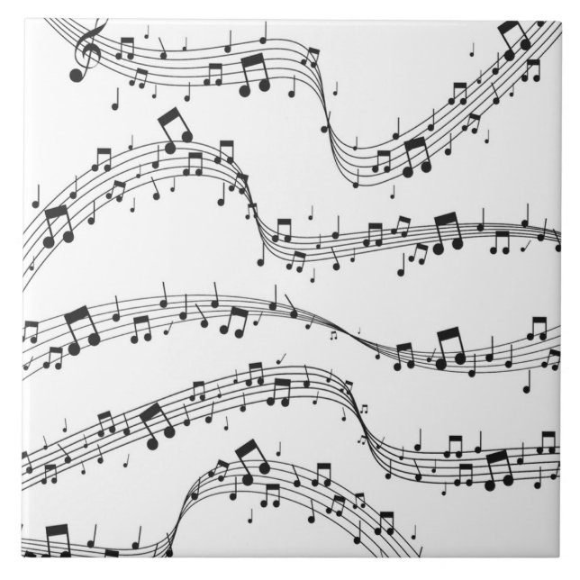 Black and White music note Pattern musician   Tile (Front)