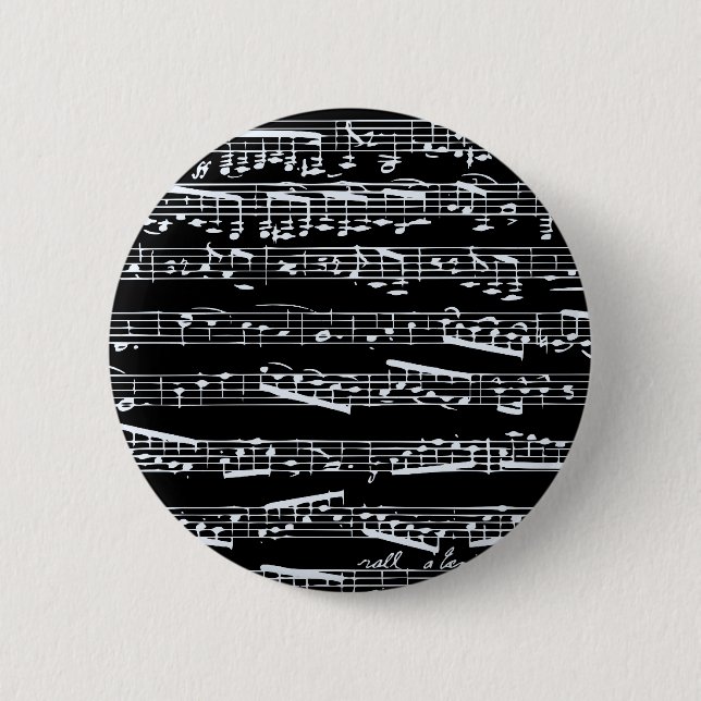 Black and white music notes 6 cm round badge (Front)