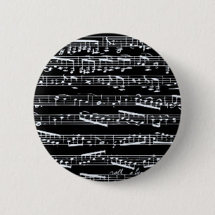 Black and white music notes 6 cm round badge
