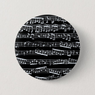 Black and white music notes 6 cm round badge