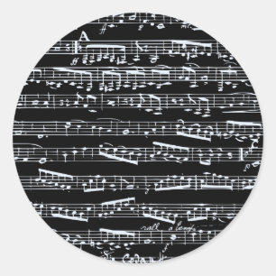 Black and white music notes classic round sticker