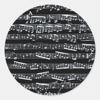 Black and white music notes classic round sticker