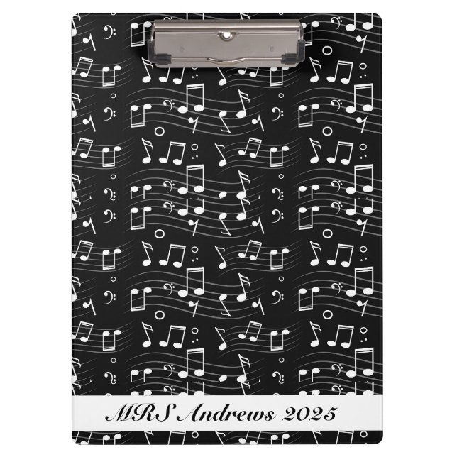 Black and white music notes clipboard (Front)