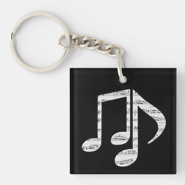 Black and White Music Notes Key Ring (Front)