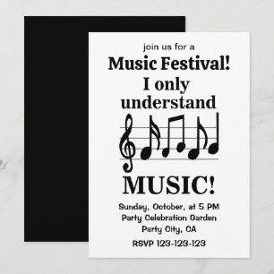 Black and White Music Notes Music Festival Invitation