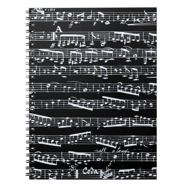 Black and white music notes spiral notebook (Front)