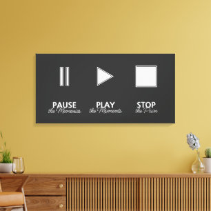 Black and White Music Player Pause Play Stop Canvas Print