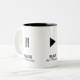 Black and White Music Player Pause Play Stop Two-Tone Coffee Mug