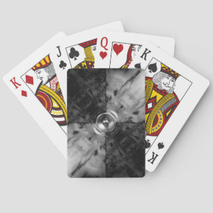 Black and white music speaker playing cards