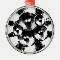 Black and white music speakers in a circle