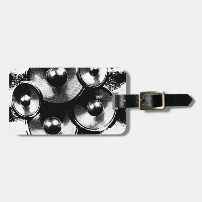 Black and white music speakers luggage tag (Front Horizontal)
