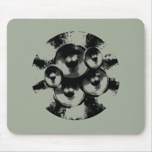Black and white music speakers mouse pad