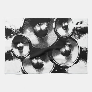Black and white music speakers tea towel
