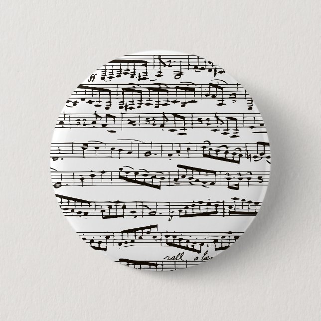 Black and white musical notes 6 cm round badge (Front)