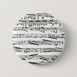 Black and white musical notes 6 cm round badge