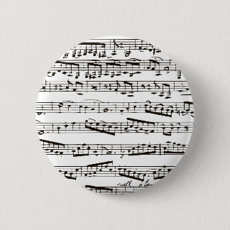 Black and white musical notes 6 cm round badge