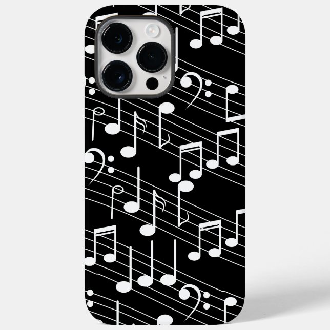 Black and White musical notes and staff lines Case-Mate iPhone Case (Back)