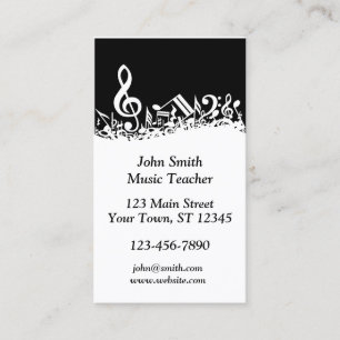 Black and White Musical Notes Business Card
