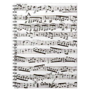Black and white musical notes spiral notebook