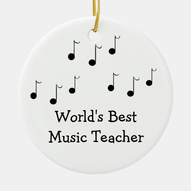 Black and White Musical Notes Teacher Ceramic Tree Decoration (Front)