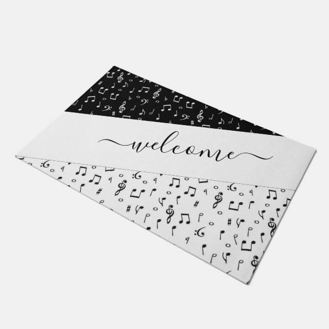 Black and white musical personalised   doormat (Angled)