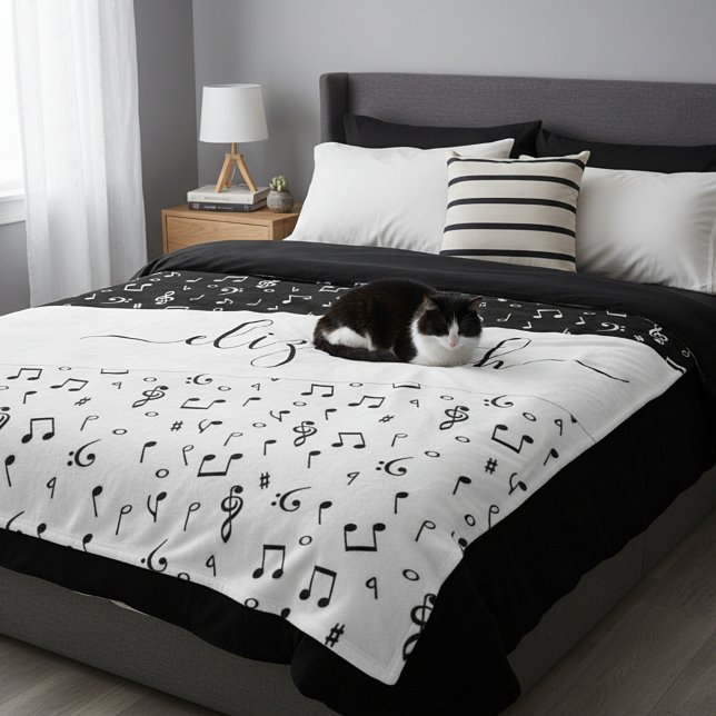 Black and white musical personalised   fleece blanket (Creator Uploaded)