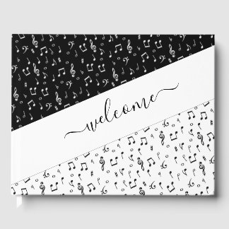 Black and white musical personalised  guest book