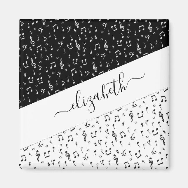 Black and white musical personalised  magnet (Front)