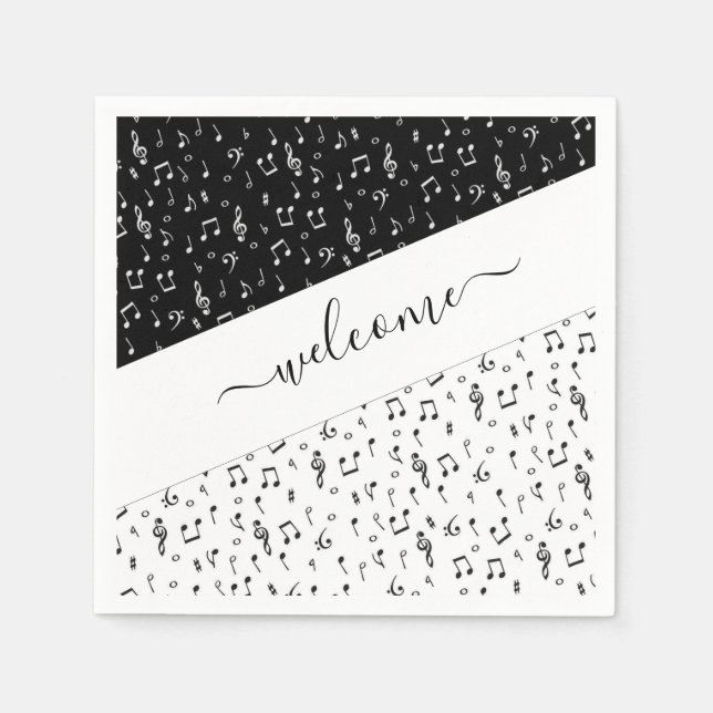 Black and white musical personalised  napkin (Front)