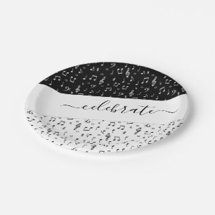 Black and white musical personalised  paper plate
