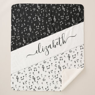 Black and white musical personalised   sherpa blanket