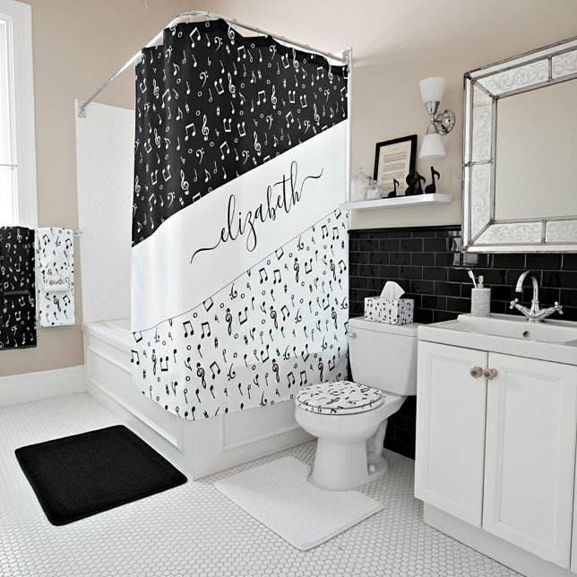 Black and white musical personalised   shower curtain (Creator Uploaded)