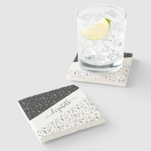 Black and white musical personalised stone coaster