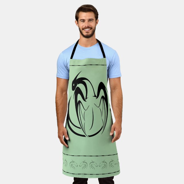 Black and White mythic Dragon Outline Apron (Worn)