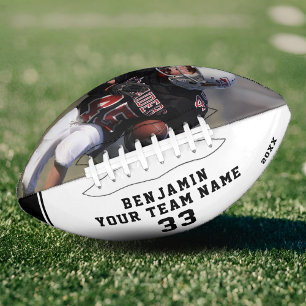 Black and White Name Number Team Photo Football