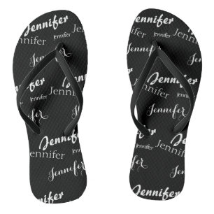 Black and white name  pattern  jandals