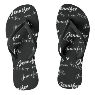Black and white name  pattern  jandals