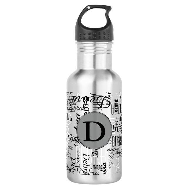black and white names monogram personalised 532 ml water bottle (Front)