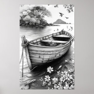 Black and White Nature Realistic Line Art Poster