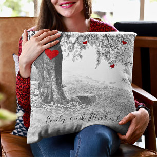 Black And White Nature With Red Hearts Cushion