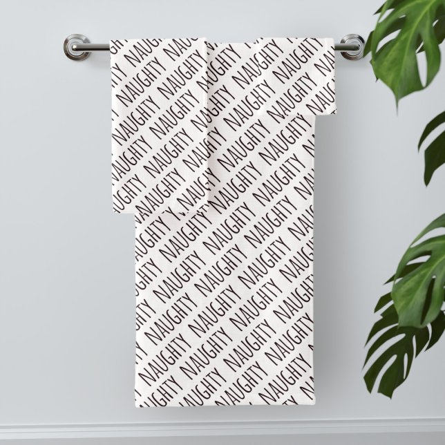 Black and White Naughty Text Pattern Bath Towel Set (Naughty towels for naughty people)