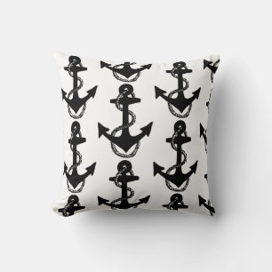 black and white nautical ANCHOR pattern Cushion