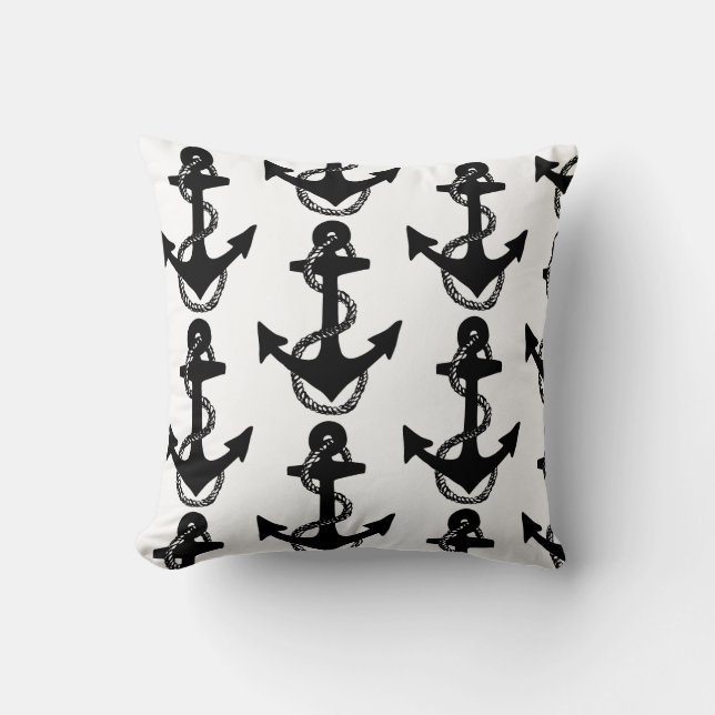 black and white nautical ANCHOR pattern | Cushion (Front)