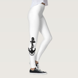 black and white nautical ANCHOR with rope | Leggings